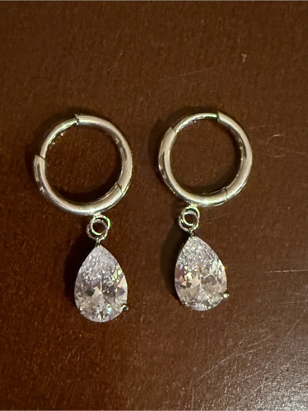 Silver Teardrop CZ Hoop Earrings - Clear